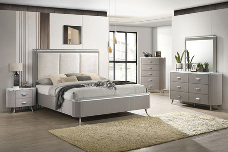 Aldridge Light Gray King Upholstered Panel Bed from Furniture of America - Luna Furniture