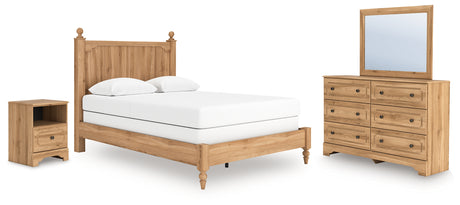 Aleaport Queen Panel Bed with Mirrored Dresser and Nightstand in Warm Brown from Ashley - Luna Furniture