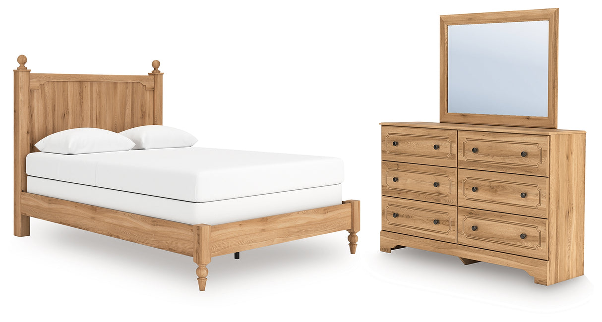 Aleaport Queen Panel Bed with Mirrored Dresser in Warm Brown from Ashley Furniture - Luna Furniture