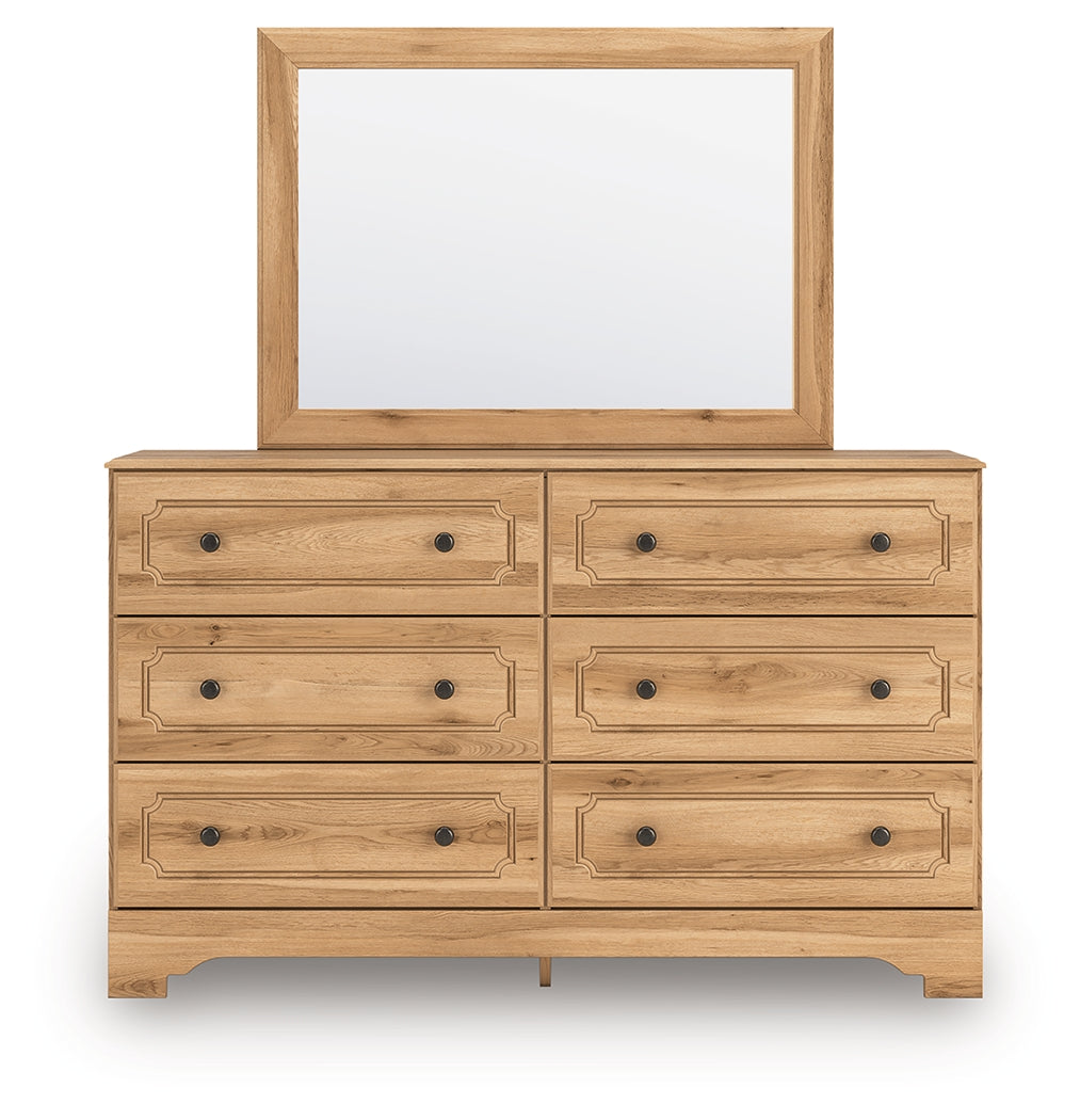 Aleaport Warm Brown King Panel Bed, Dresser, Mirror and Nightstand from Ashley - Luna Furniture