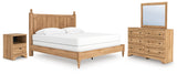Aleaport Warm Brown King Panel Bed, Dresser, Mirror and Nightstand from Ashley - Luna Furniture