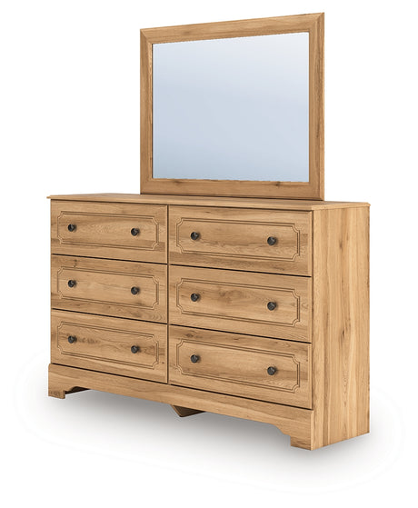 Aleaport Warm Brown Queen Panel Bed, Dresser, Mirror and Nightstand from Ashley - Luna Furniture