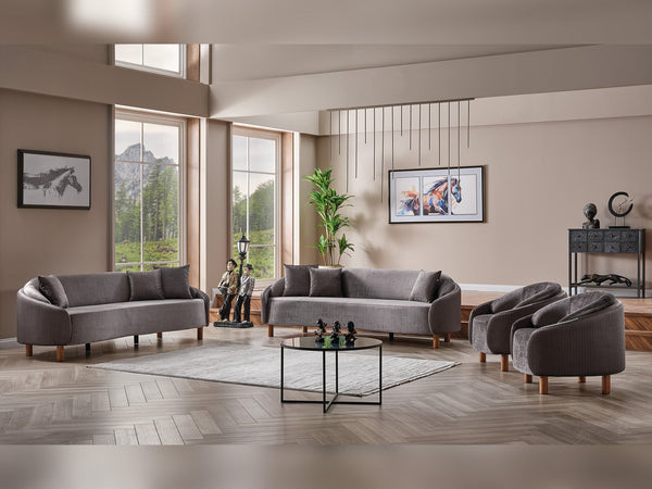 Alessa 4-pieces (2 Sofa & 2 Chair) Livingroom Set in Grey