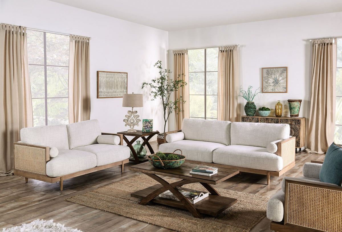 Furniture of America Alesund Beige & Light Oak Sofa
