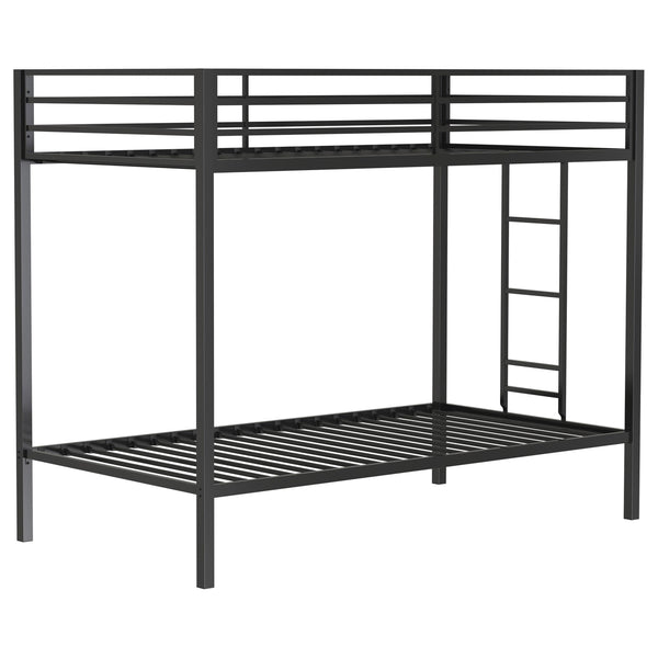 Alevera Black Metal Twin Over Twin Bunk Bed with Ladder