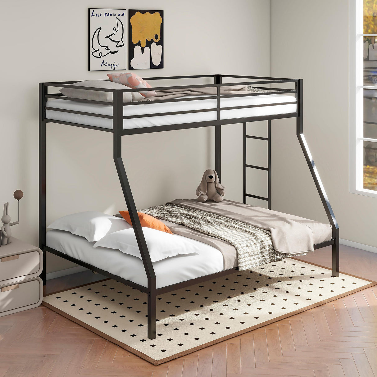 Alevera Metal Twin Over Full Bunk Bed with Ladder Black from Coaster - Luna Furniture