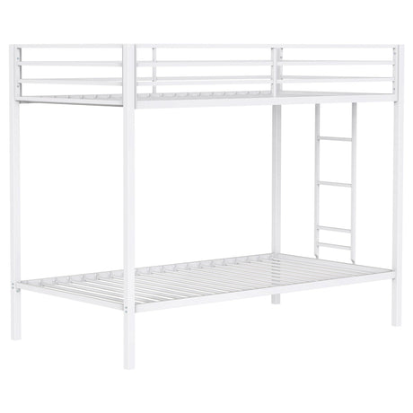 Alevera Metal Twin Over Twin Bunk Bed with Ladder White from Coaster - Luna Furniture
