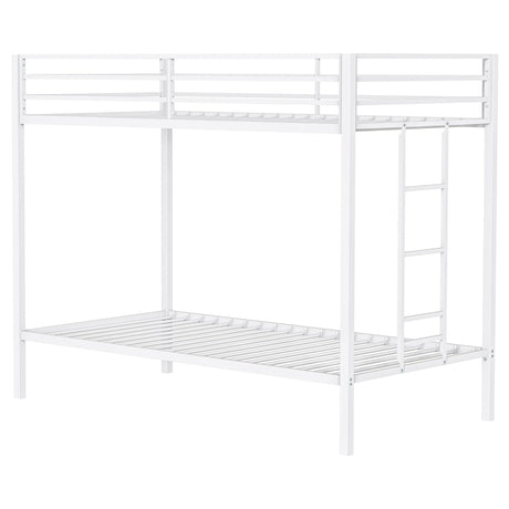 Alevera Metal Twin Over Twin Bunk Bed with Ladder White from Coaster - Luna Furniture