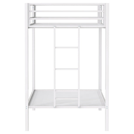 Alevera Metal Twin Over Twin Bunk Bed with Ladder White from Coaster - Luna Furniture
