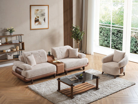 Alexa 4-pieces (Sofa & Module Sofa & 2 Chair) Livingroom Set in Cream from Furnia - Luna Furniture