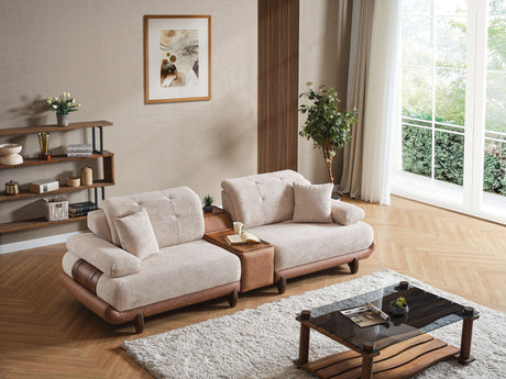Alexa 4-pieces (Sofa & Module Sofa & 2 Chair) Livingroom Set in Cream from Furnia - Luna Furniture