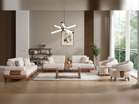 Alexa 4-pieces (Sofa & Module Sofa & 2 Chair) Livingroom Set in Cream from Furnia - Luna Furniture