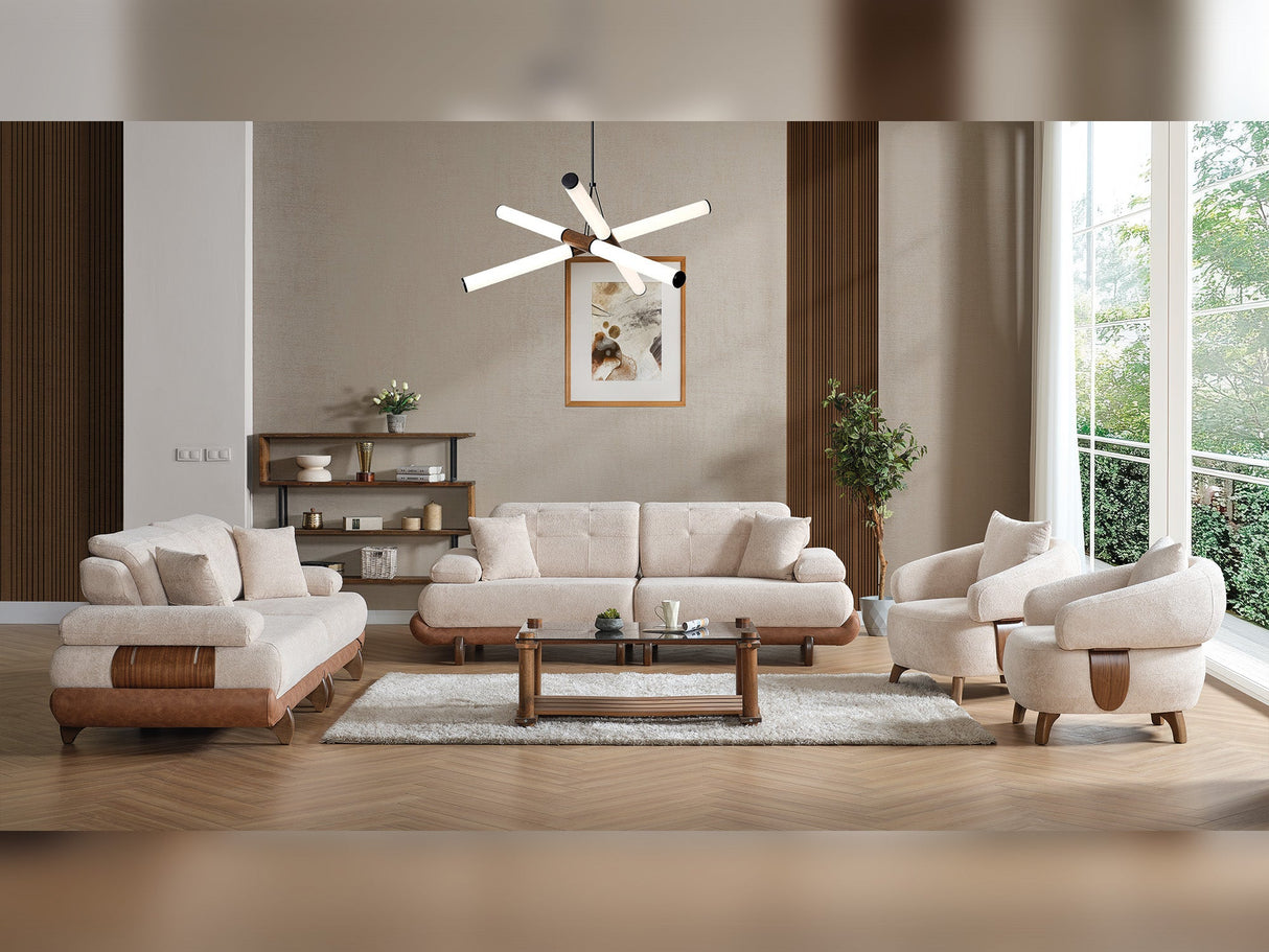 Alexa 4-pieces (Sofa & Module Sofa & 2 Chair) Livingroom Set in Cream from Furnia - Luna Furniture