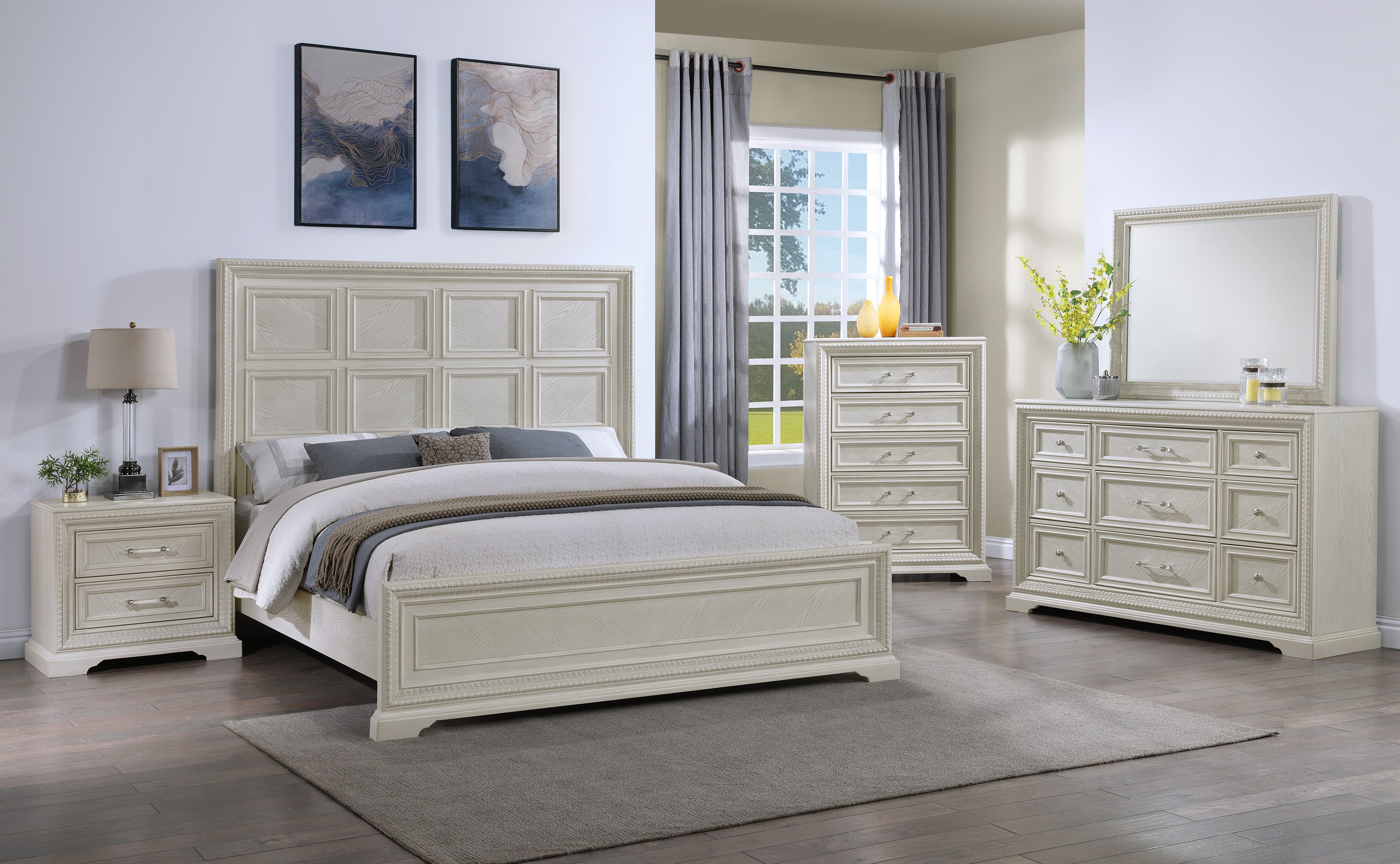 Crown Mark Alexandria Antique White Panel Bedroom Set – Luna Furniture