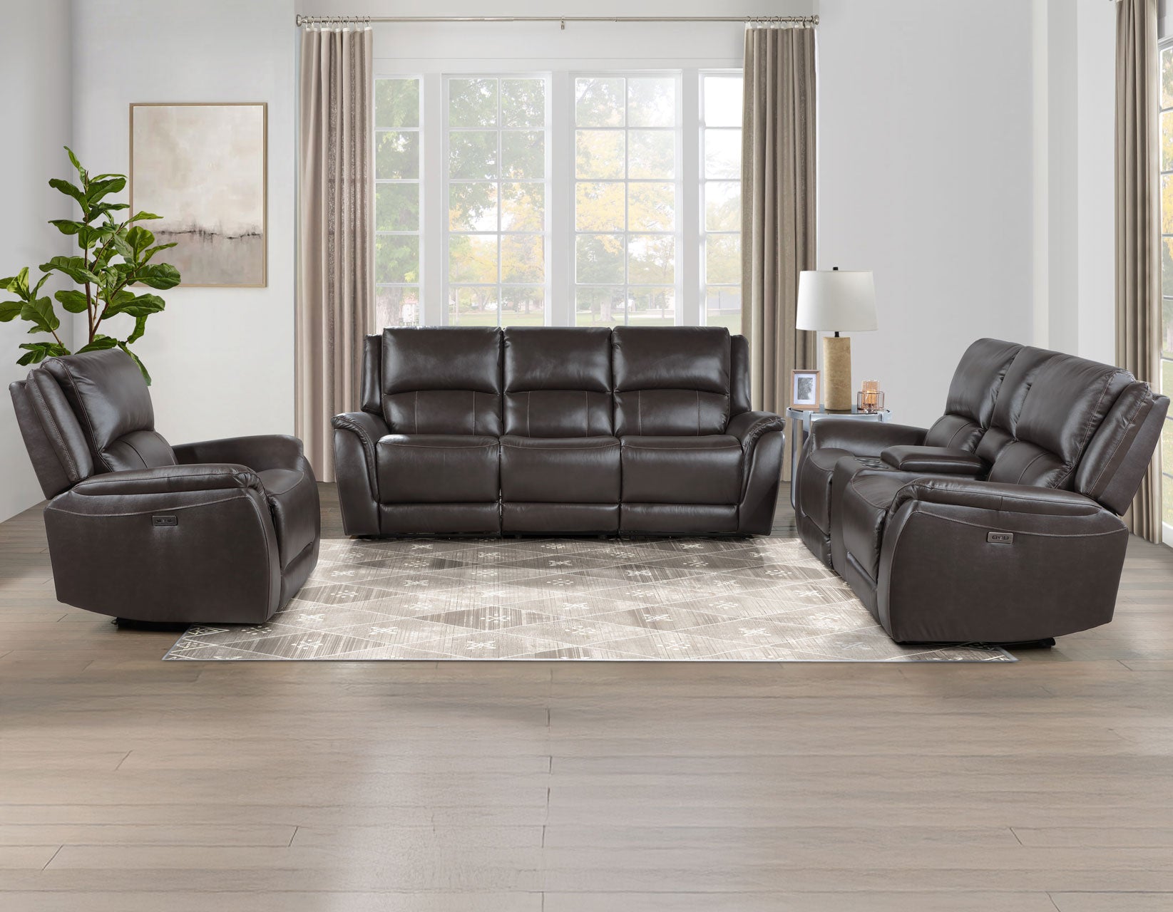 Alexandria Chocolate 3-Piece Top-Grain Leather Power Reclining