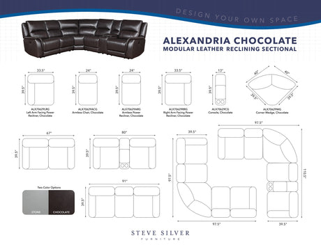 Alexandria Chocolate Top-Grain Leather 6-Piece Power Reclining Set from Steve Silver - Luna Furniture