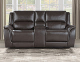 Alexandria Chocolate Top-Grain Leather Power Reclining Console Loveseat from Steve Silver - Luna Furniture