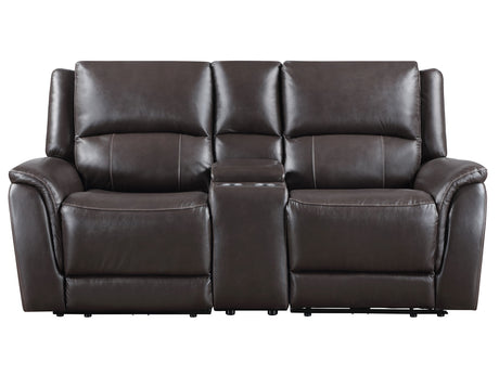 Alexandria Chocolate Top-Grain Leather Power Reclining Console Loveseat from Steve Silver - Luna Furniture