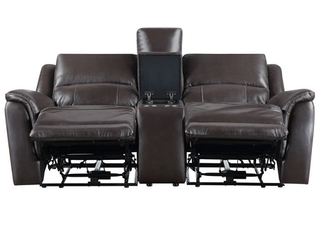 Alexandria Chocolate Top-Grain Leather Power Reclining Console Loveseat from Steve Silver - Luna Furniture