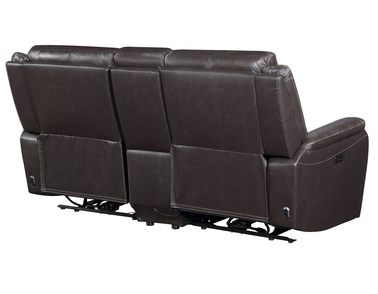 Alexandria Chocolate Top-Grain Leather Power Reclining Console Loveseat from Steve Silver - Luna Furniture