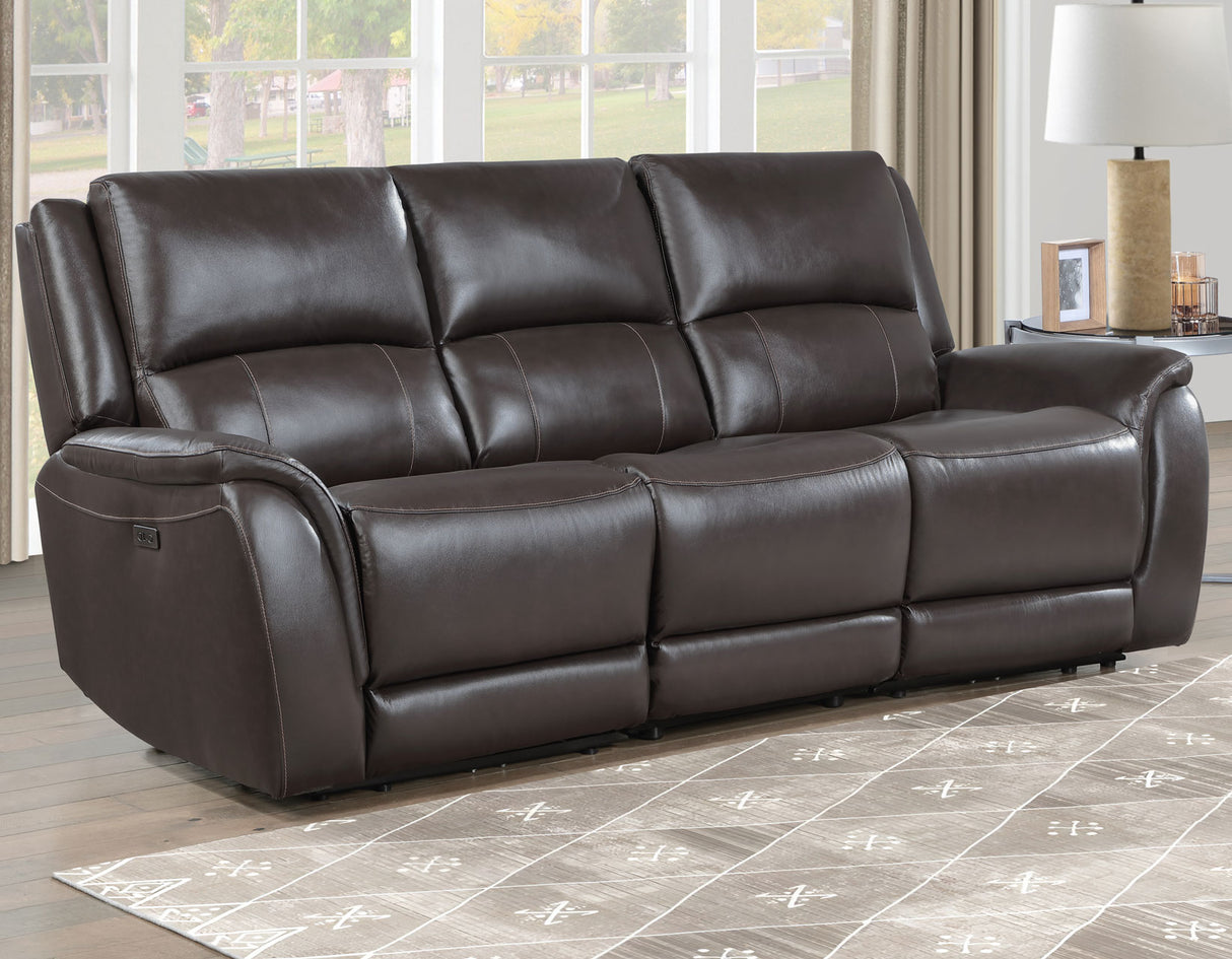 Alexandria Power Leather Reclining Sofa, Chocolate from Steve Silver - Luna Furniture