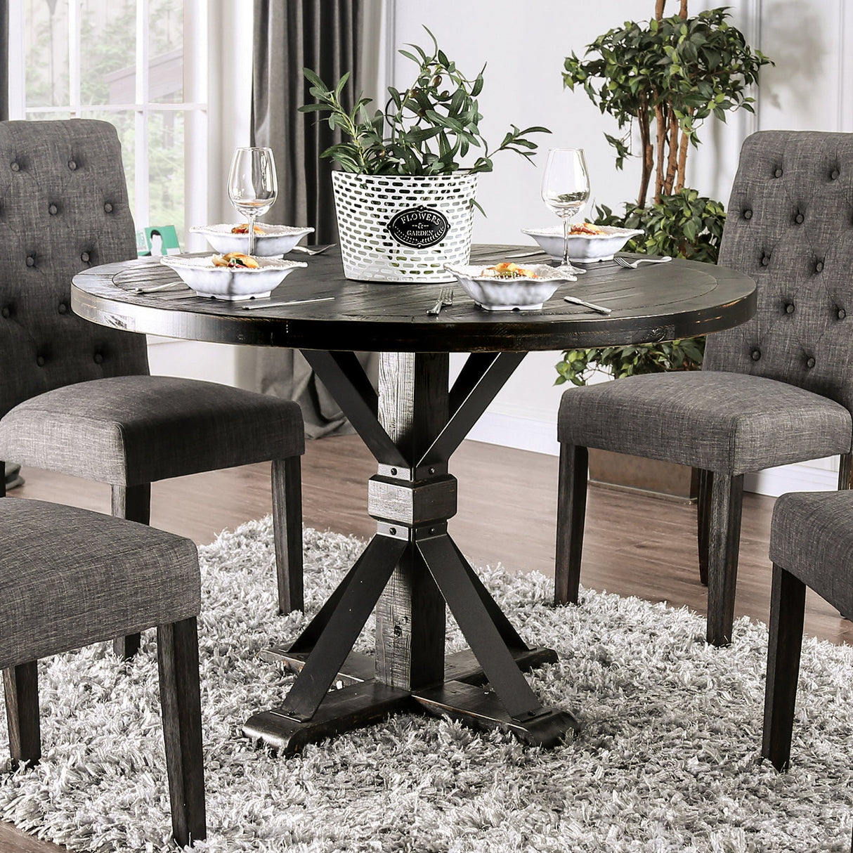Alfred Antique Black Round Dining Table from Furniture of America - Luna Furniture