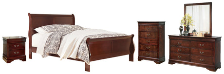 Alisdair California King Sleigh Bed with Mirrored Dresser, Chest and Nightstand in Reddish Brown from Ashley - Luna Furniture