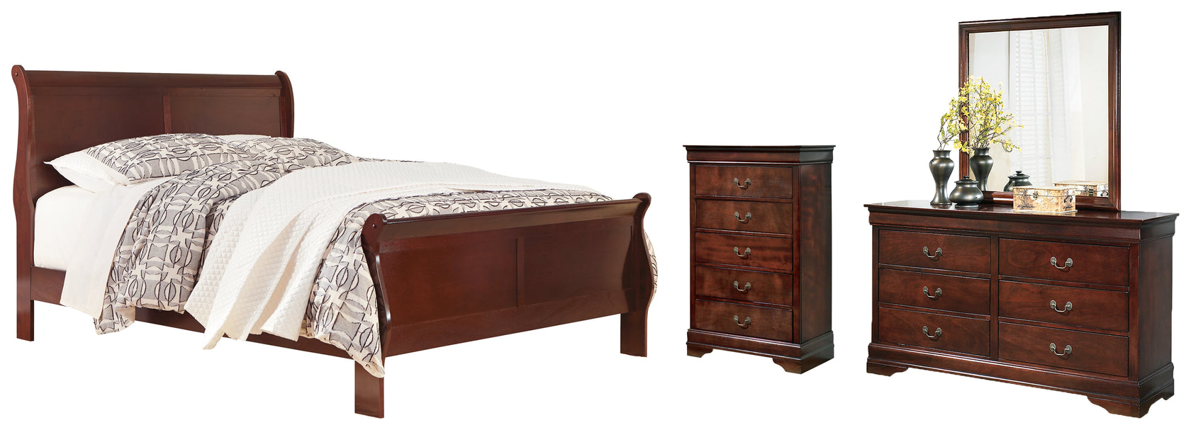 Alisdair California King Sleigh Bed with Mirrored Dresser and Chest in Reddish Brown from Ashley - Luna Furniture