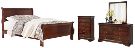 Alisdair California King Sleigh Bed with Mirrored Dresser and Chest in Reddish Brown from Ashley - Luna Furniture