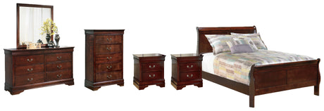 Alisdair Full Sleigh Bed with Mirrored Dresser, Chest and 2 Nightstands in Reddish Brown from Ashley - Luna Furniture