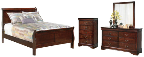 Alisdair Full Sleigh Bed with Mirrored Dresser and Chest in Reddish Brown from Ashley - Luna Furniture