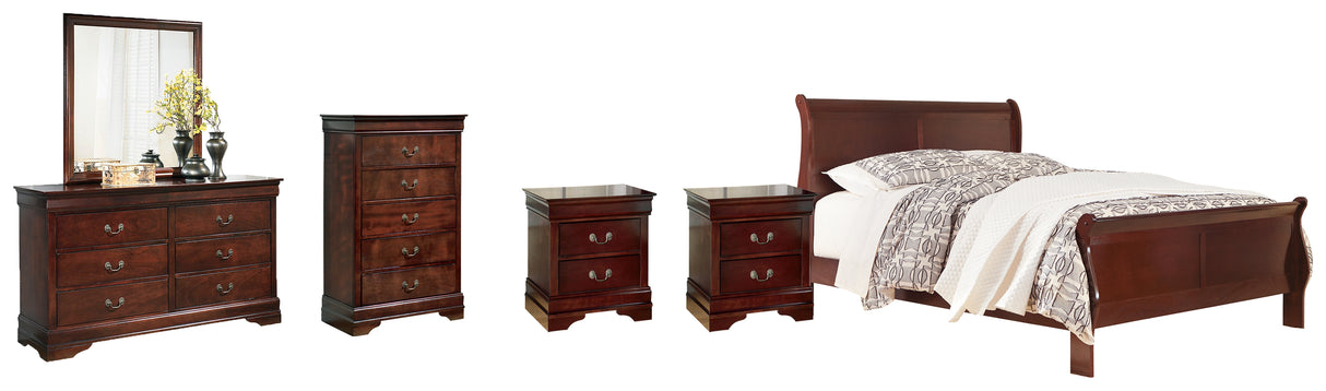 Alisdair King Sleigh Bed with Mirrored Dresser, Chest and 2 Nightstands in Reddish Brown from Ashley - Luna Furniture