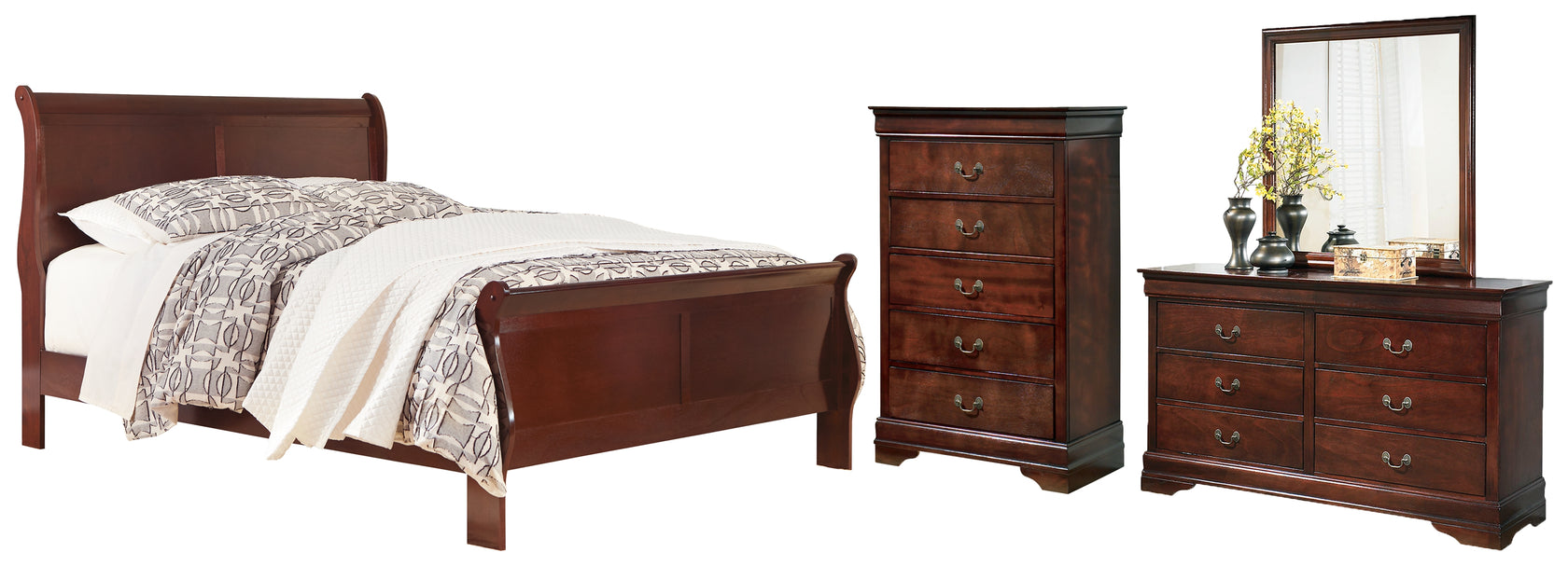 Alisdair King Sleigh Bed with Mirrored Dresser and Chest in Reddish Brown from Ashley - Luna Furniture