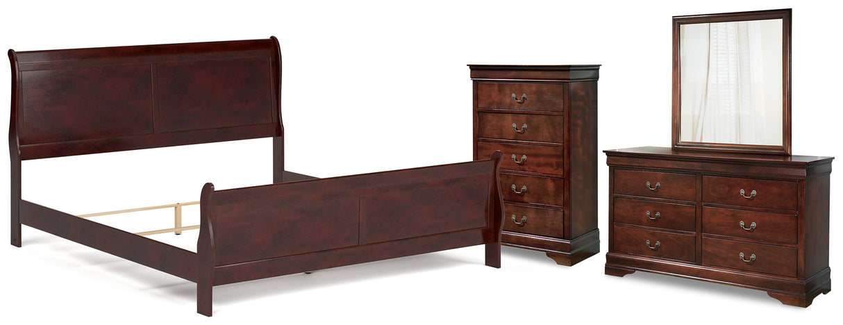 Alisdair King Sleigh Bed with Mirrored Dresser and Chest in Reddish Brown from Ashley - Luna Furniture