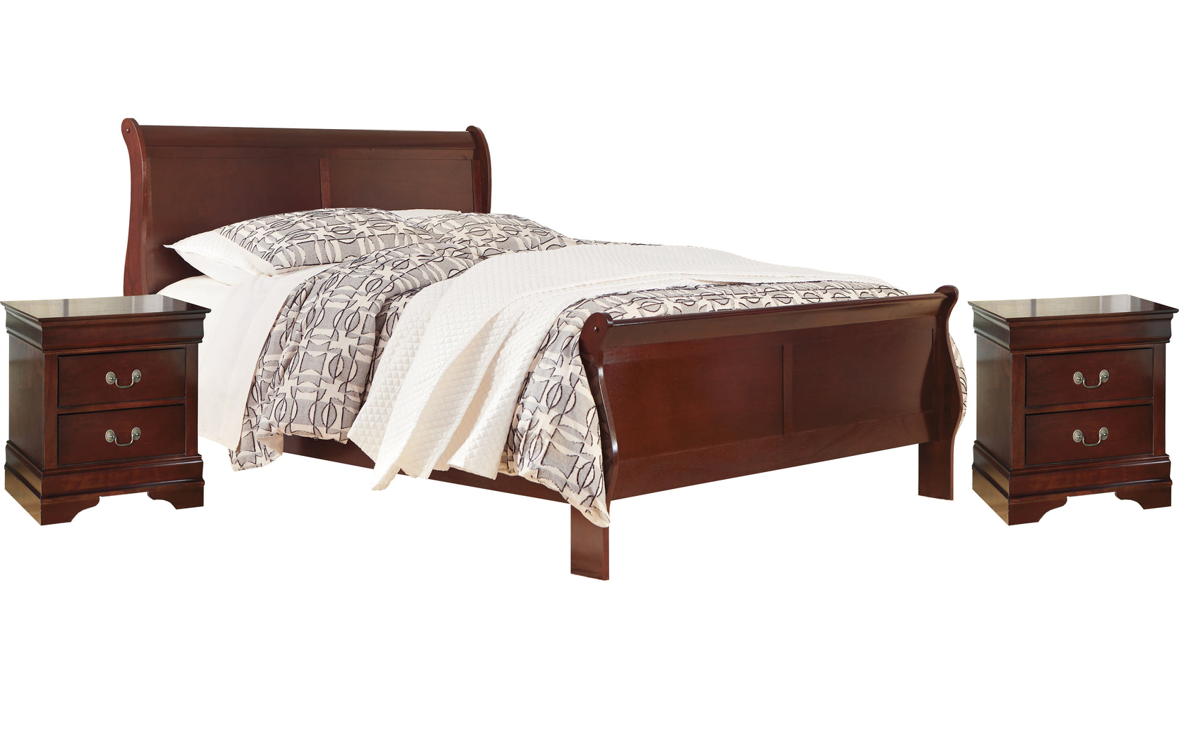 Alisdair Queen Sleigh Bed with 2 Nightstands in Reddish Brown from Ashley - Luna Furniture
