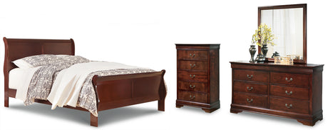 Alisdair Queen Sleigh Bed with Mirrored Dresser and Chest in Reddish Brown from Ashley - Luna Furniture
