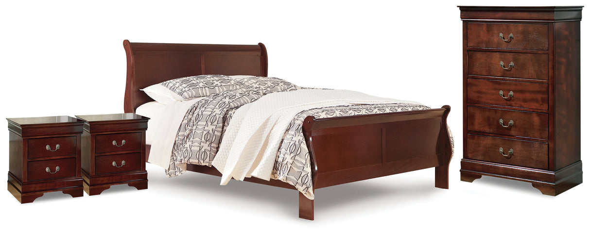 Alisdair Reddish Brown Queen Sleigh Bed, Chest and 2 Nightstands from Ashley - Luna Furniture