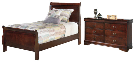 Alisdair Twin Sleigh Bed with Dresser in Reddish Brown from Ashley - Luna Furniture