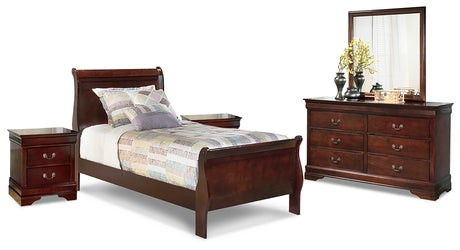 Alisdair Twin Sleigh Bed with Mirrored Dresser and 2 Nightstands in Reddish Brown from Ashley - Luna Furniture