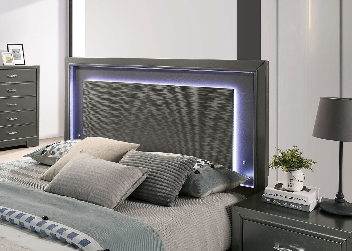 Alison Metallic Gray LED King Panel Bed from Furniture of America - Luna Furniture