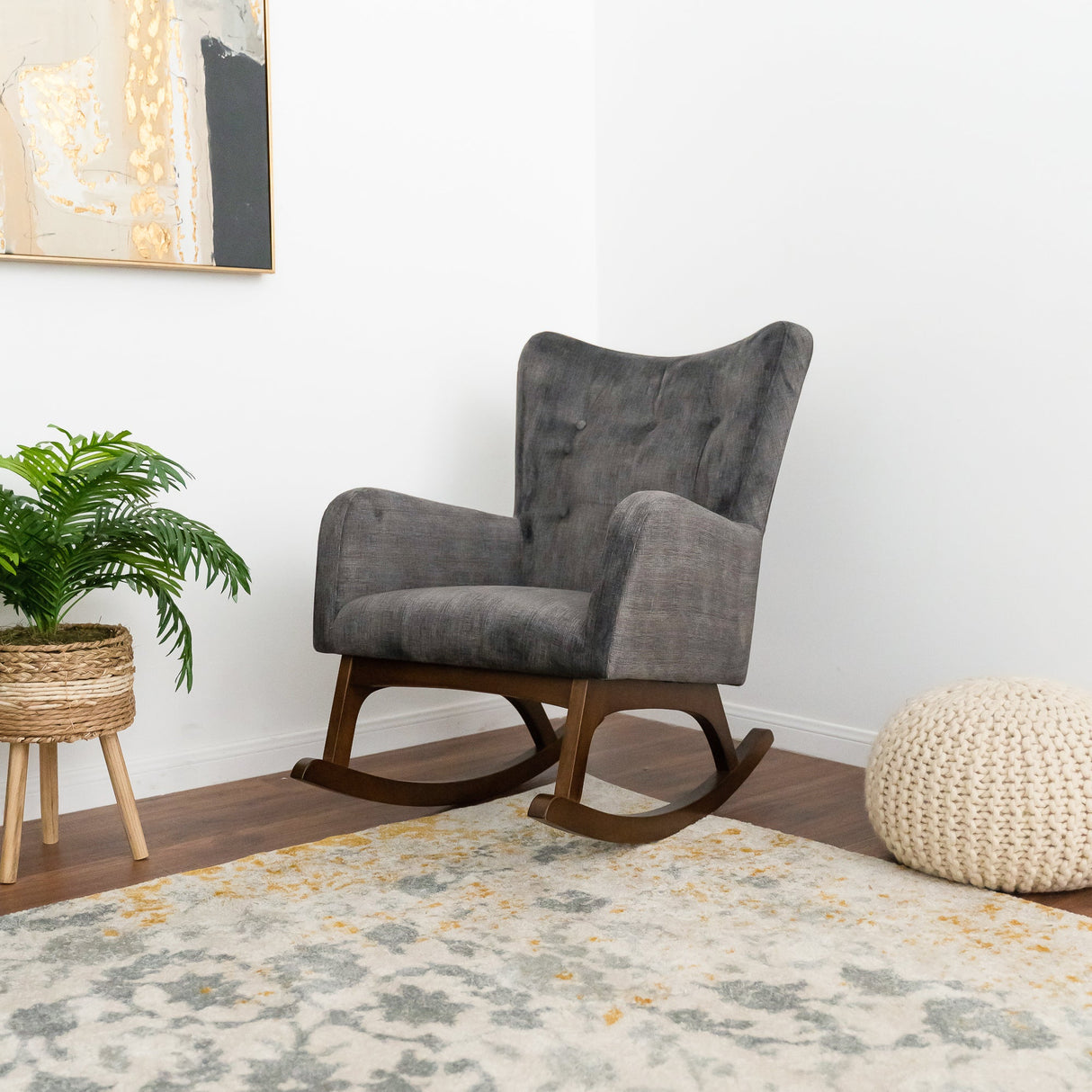 Alistair Grey Linen Solid Wood Rocking Chair from Ashcroft Furniture - Luna Furniture