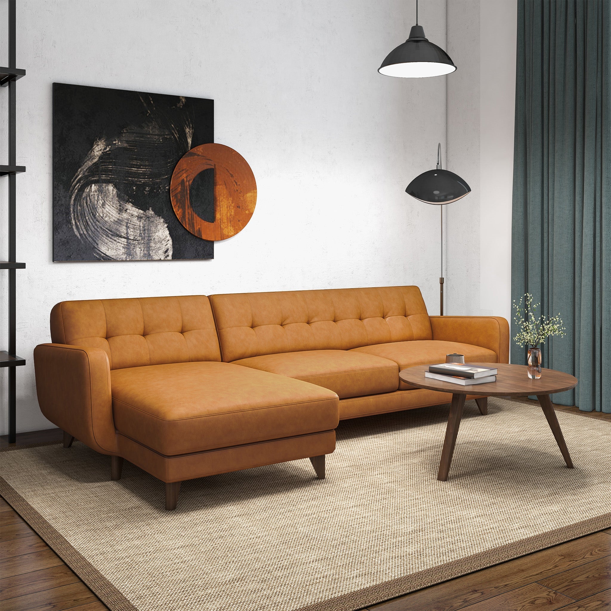 Ashcroft Furniture Allison Tan Leather Left-Facing Sectional Sofa