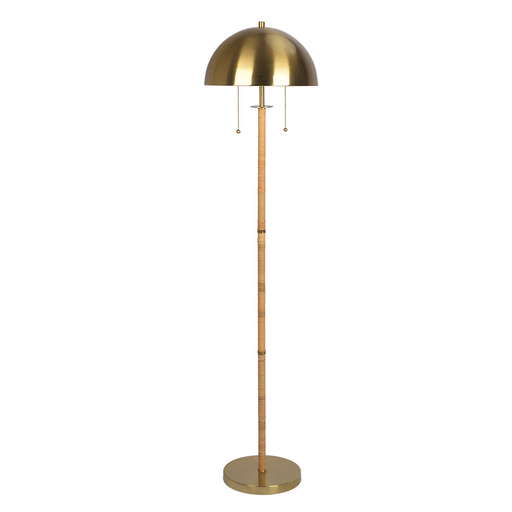 Allure 2-Light Floor Lamp, Gold Brass, Natural Rattan Tube , Double On/Off Pull Chain from Midinmod - Luna Furniture