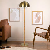 Allure 2-Light Floor Lamp, Gold Brass, Natural Rattan Tube , Double On/Off Pull Chain from Midinmod - Luna Furniture