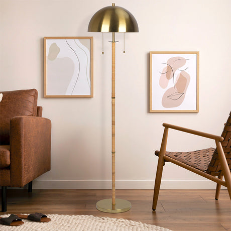 Allure 2-Light Floor Lamp, Gold Brass, Natural Rattan Tube , Double On/Off Pull Chain from Midinmod - Luna Furniture