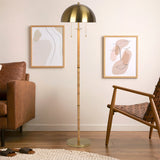 Allure 2-Light Floor Lamp, Gold Brass, Natural Rattan Tube , Double On/Off Pull Chain from Midinmod - Luna Furniture