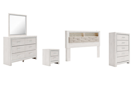Altyra King Bookcase Headboard Bed with Mirrored Dresser, Chest and Nightstand in White from Ashley - Luna Furniture