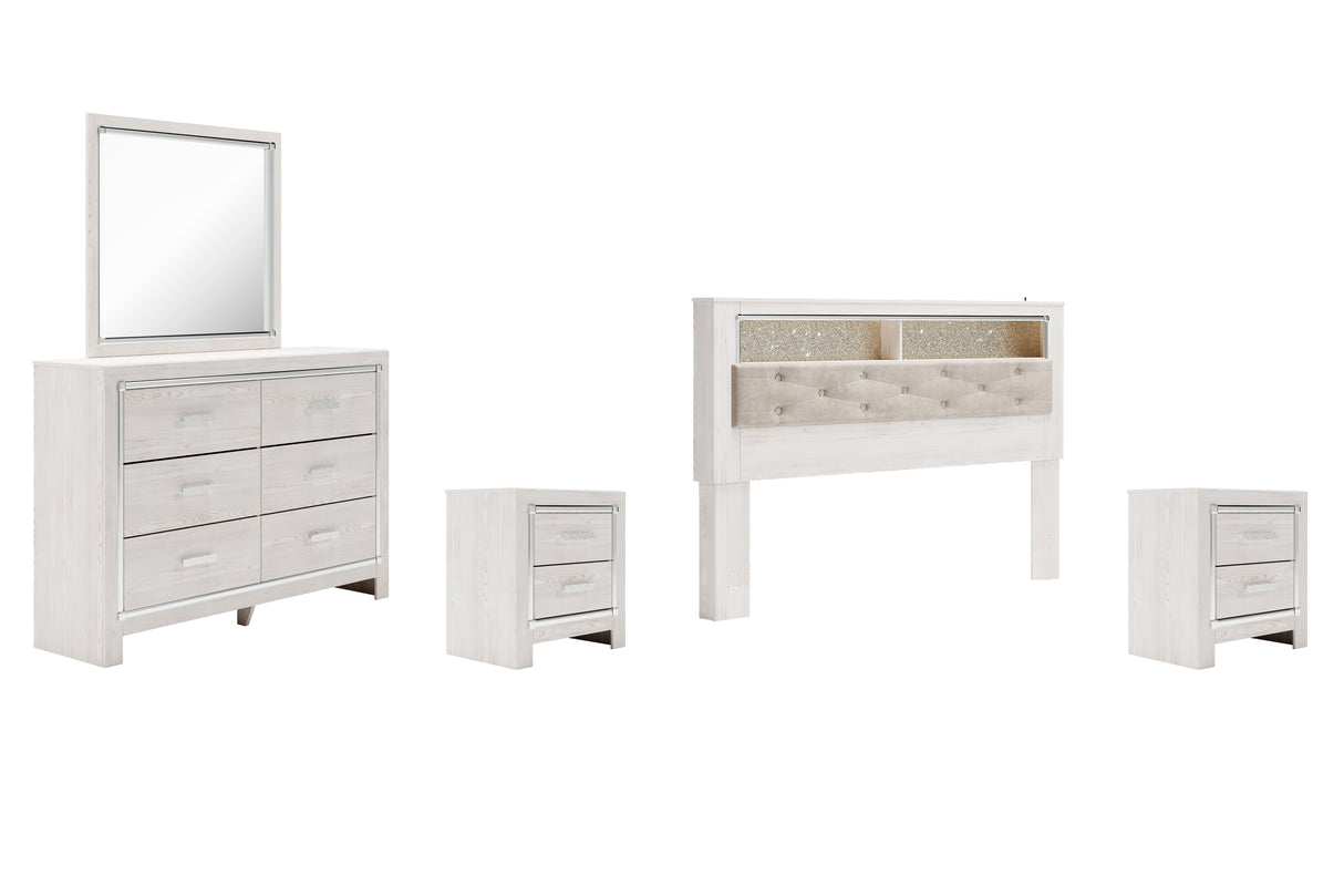 Altyra King Bookcase Headboard Bed with Mirrored Dresser and 2 Nightstands in White from Ashley - Luna Furniture
