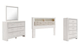 Altyra King Bookcase Headboard Bed with Mirrored Dresser and Chest in White from Ashley - Luna Furniture