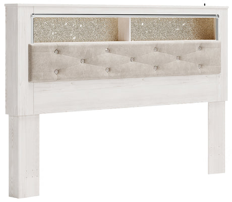 Altyra King Bookcase Headboard Bed with Mirrored Dresser in White from Ashley - Luna Furniture